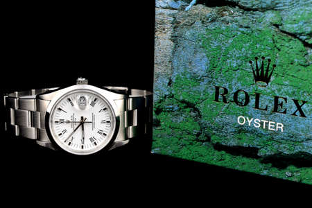 Rolex Oyster is the reference watch, model with date and steel strap.のeditorial素材