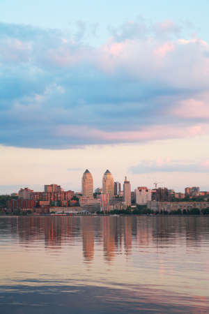 Urban landscape, Quay of evening Dnepropetrovsk, Dnieper river,  Ukraineの写真素材