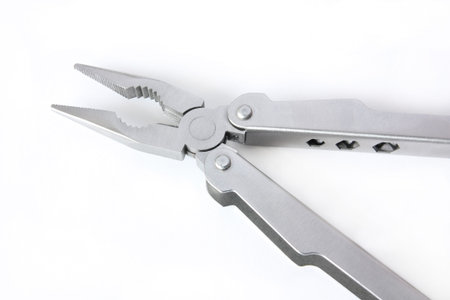 It shows the metal, steel plier on white background