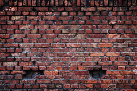 Old brick wall close-up, redの写真素材