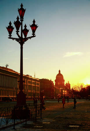Lamppost on the palace square at sunset, St.Petersburgのeditorial素材
