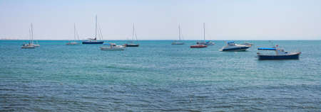 Panoramic seascape, yachts at sea, summer dayの写真素材