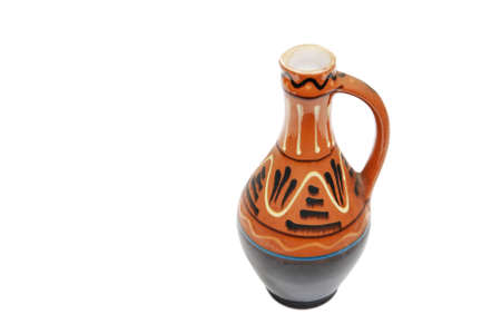 Ceramic painted, traditional jug on white backgroundの写真素材
