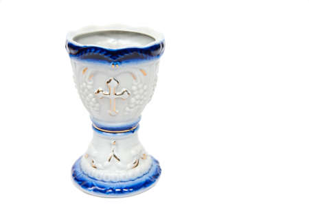 Candlestick of ceramics on a white backgroundの写真素材