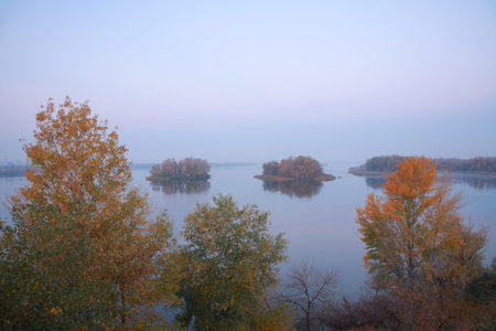 Islands at sunrise iin the autumn, natural landscape