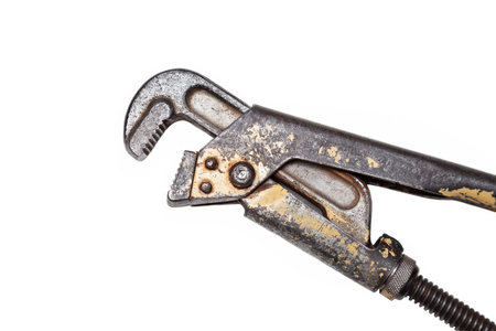 Adjustable wrench, old, shabby, isolated on white backgroundの写真素材