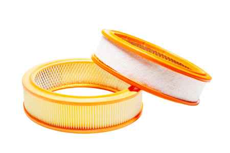 Air filters for a carbureted car on a white backgroundの写真素材