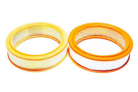 Air filters for a carbureted car on a white backgroundの写真素材