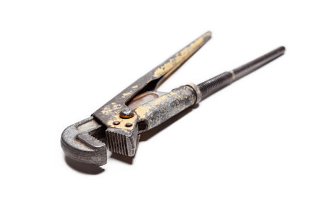 Adjustable wrench, old, shabby, isolated on white background
