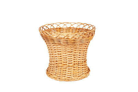 Wicker basket without a handle on a white backgroundの写真素材