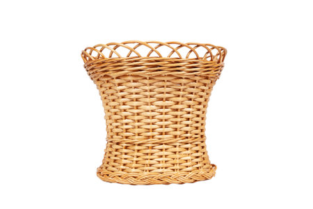 Wicker basket without a handle on a white backgroundの写真素材