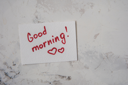 Note with text Good morning on a white background.の写真素材