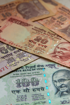 Indian rupee money banknote on a white background.の写真素材