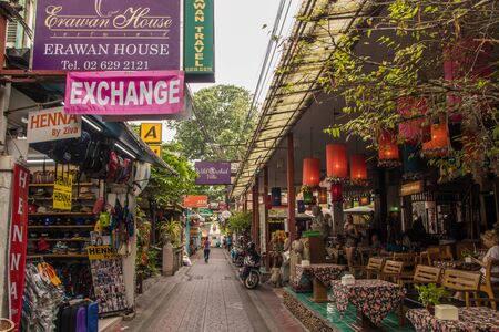Bangkok, Thailand - April, 2019: little cozy Rambuttri street in Bangkokのeditorial素材