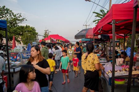 Ayutthaya, Thailand - April, 2019: Night market with street food in Ayutthaya, Thailandのeditorial素材