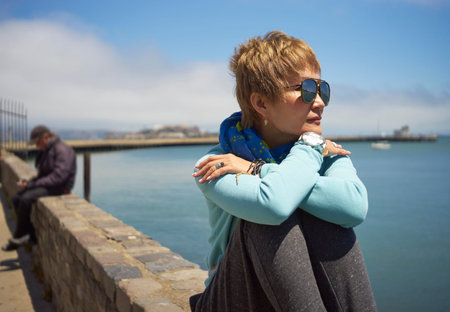 young Chinese traveler at Fisherman's Wharf, San Francisco