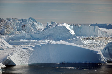 Greenland. Giant icebergs in the area of the village Ilulissat
