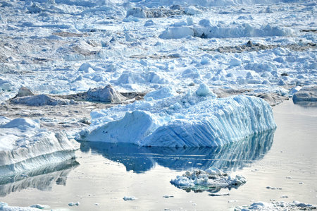 Greenland. Giant icebergs in the area of the village Ilulissat