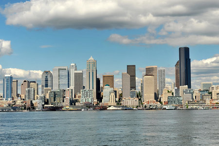 Seattle panorama on a summer sunny day. Down town of Washington state capital.