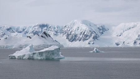 Nature. Icebergs. Arctic winter landscape at global warming problem. Icebergs melt at turquoise...