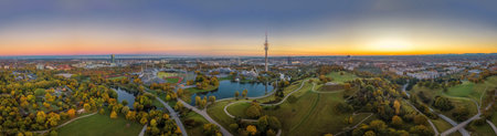 Impressive total view over Munich at sunset