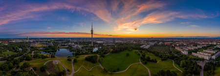 Powerful sunrise at the early summer morning in Munich, bavaria, germany.の写真素材