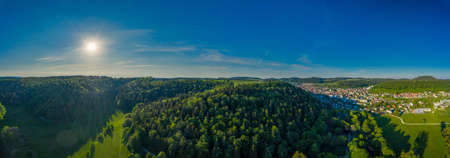 Germany, Green natural woodland landscape of swabian alb nature near Stuttgartの写真素材