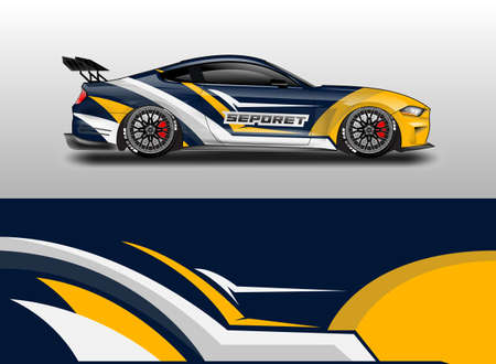Car wrap vector design, truck and cargo van decal. Abstract graphic stripe racing background design for vehiclesのイラスト素材
