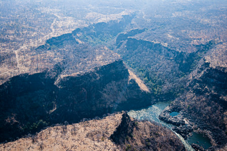 Landscape, landscape from above, savannah from above, river from above, river and mountains,の写真素材