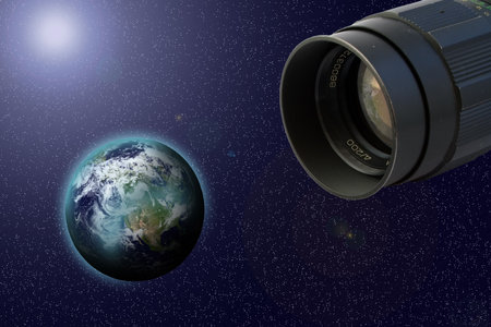 objective in cosmos make shot of earthの写真素材