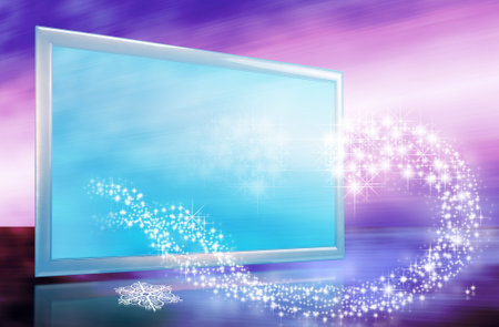 Abstract christmas or new year card with tv screen and stars wave in futuristic colors