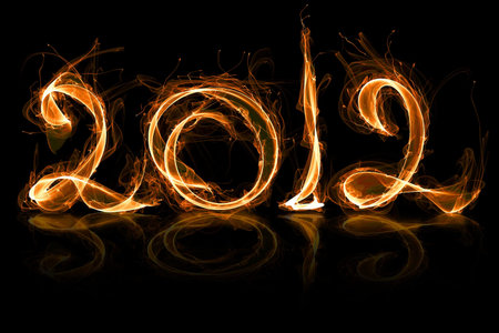 2012 year in fire with sparkles on black