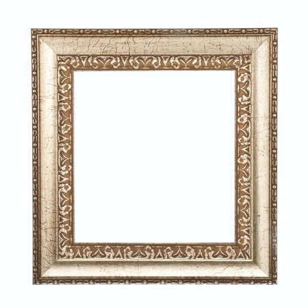 Ancient golden frame isolated on white background.の写真素材