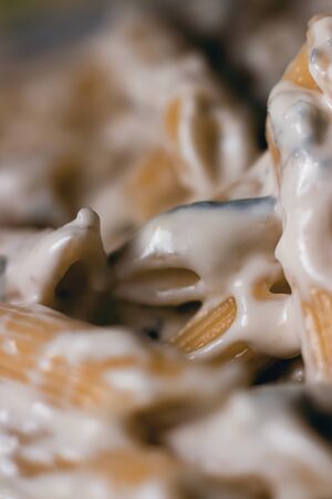 Blue Cheese Pasta Penne close up. Blue cheese sauce.の写真素材