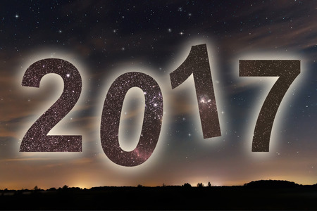 2017. Colorful glow 2017 new year. Night Sky.の写真素材