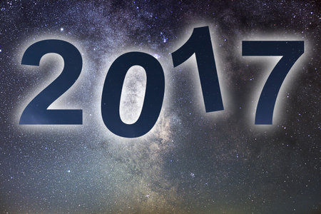 2017. Colorful glow 2017 new year. Night Sky.