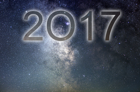 2017. Colorful glow 2017 new year. Night Sky.の写真素材