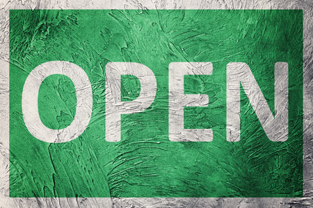 Vintage style open sign. Grunge open sign.の写真素材