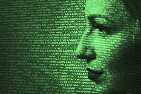 Close-up of woman Digital Surveillance. Security technology concept.の写真素材