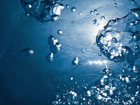 Underwater bubbles with sunlight. Underwater background bubbles.