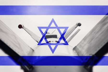 Weapon and flag. War Background.の写真素材