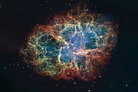 Crab Nebula in constellation Taurus. Supernova Core pulsar neutron star. Elements of this image are furnished by NASA.のeditorial素材