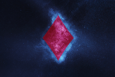 Playing card. Diamond symbol. Abstract night sky backgroundの写真素材