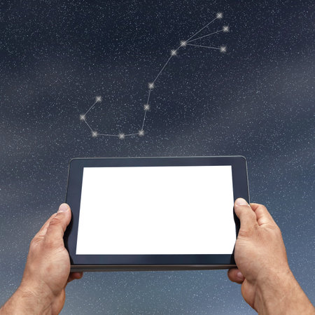 Astrology, horoscope, technology and people concept. Scorpio Constellation. Zodiac Sign