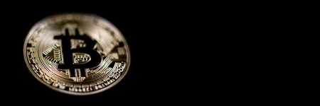 Bitcoin Banner Header. Gold Coin. Cryptocurrency with space for your own textの写真素材