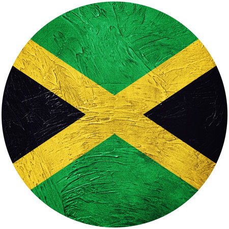 Grunge Jamaica flag. Jamaica button flag Isolated on white backgroundの写真素材