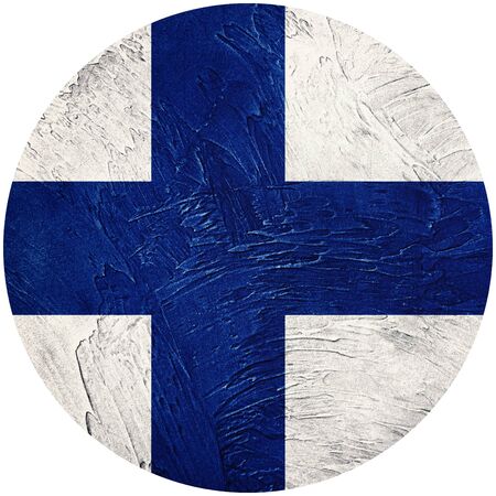 Grunge Finland flag. Finland button flag Isolated on white backgroundの写真素材