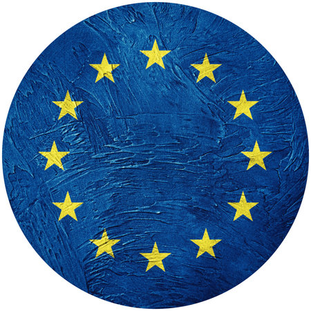 Grunge Europe Union flag. EU button flag Isolated on white backgroundの写真素材