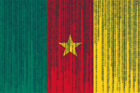 Data protection Cameroon flag. Cameroon flag with binary code.の写真素材