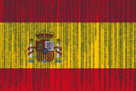 Data protection Spain flag. Spain flag with binary code.の写真素材